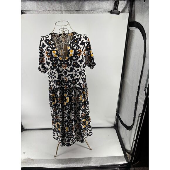 Boden Easy Notch Neck Jersey Dress Size 10L Short Sleeve Black Opulent Pome - Picture 1 of 10